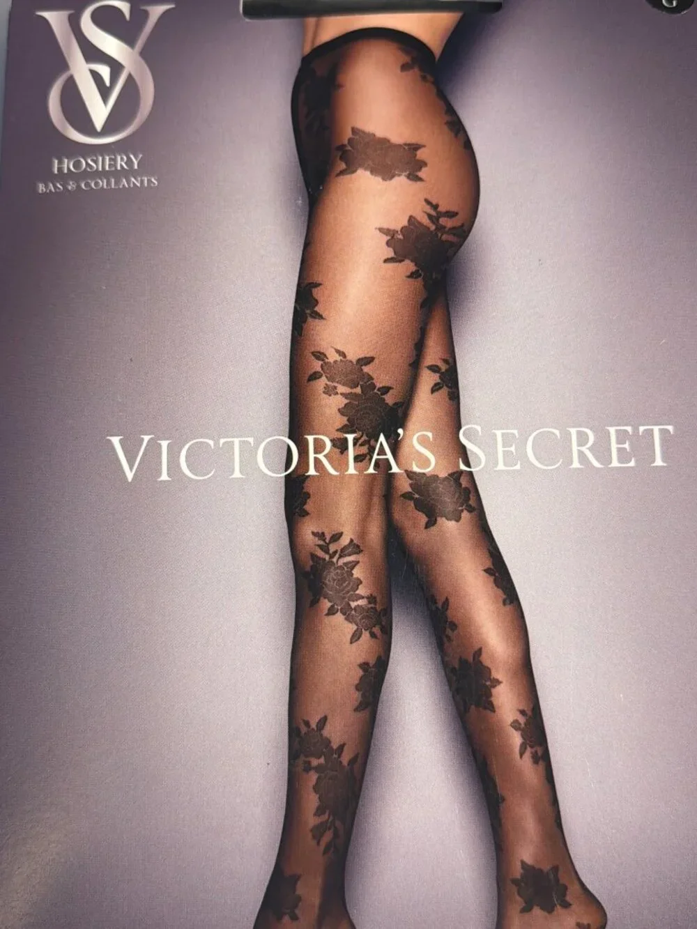 Victoria's Secret Very Sexy Sheer Rose Tights Hosiery Black Large